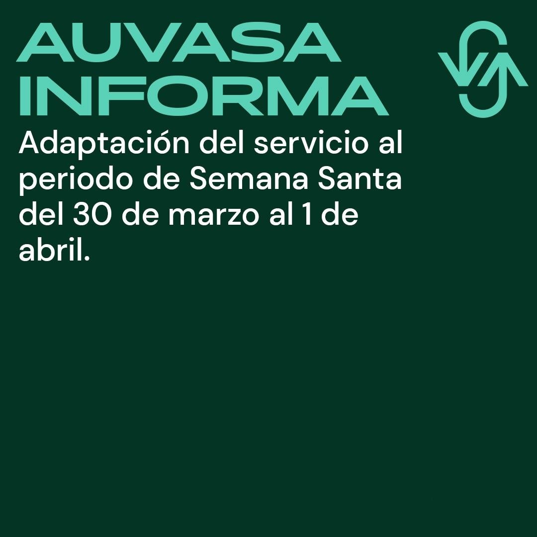 AUVASA adapta sus recorridos y horarios con motivo de los actos y procesiones la Semana Santa.